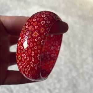 Floral Red Resin Bangle Bracelet